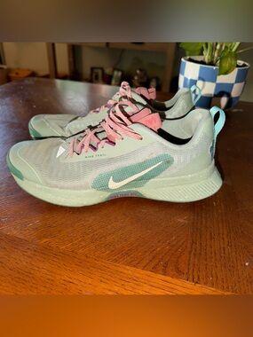 Nike Green Trail Running Shoes with Pink Accents